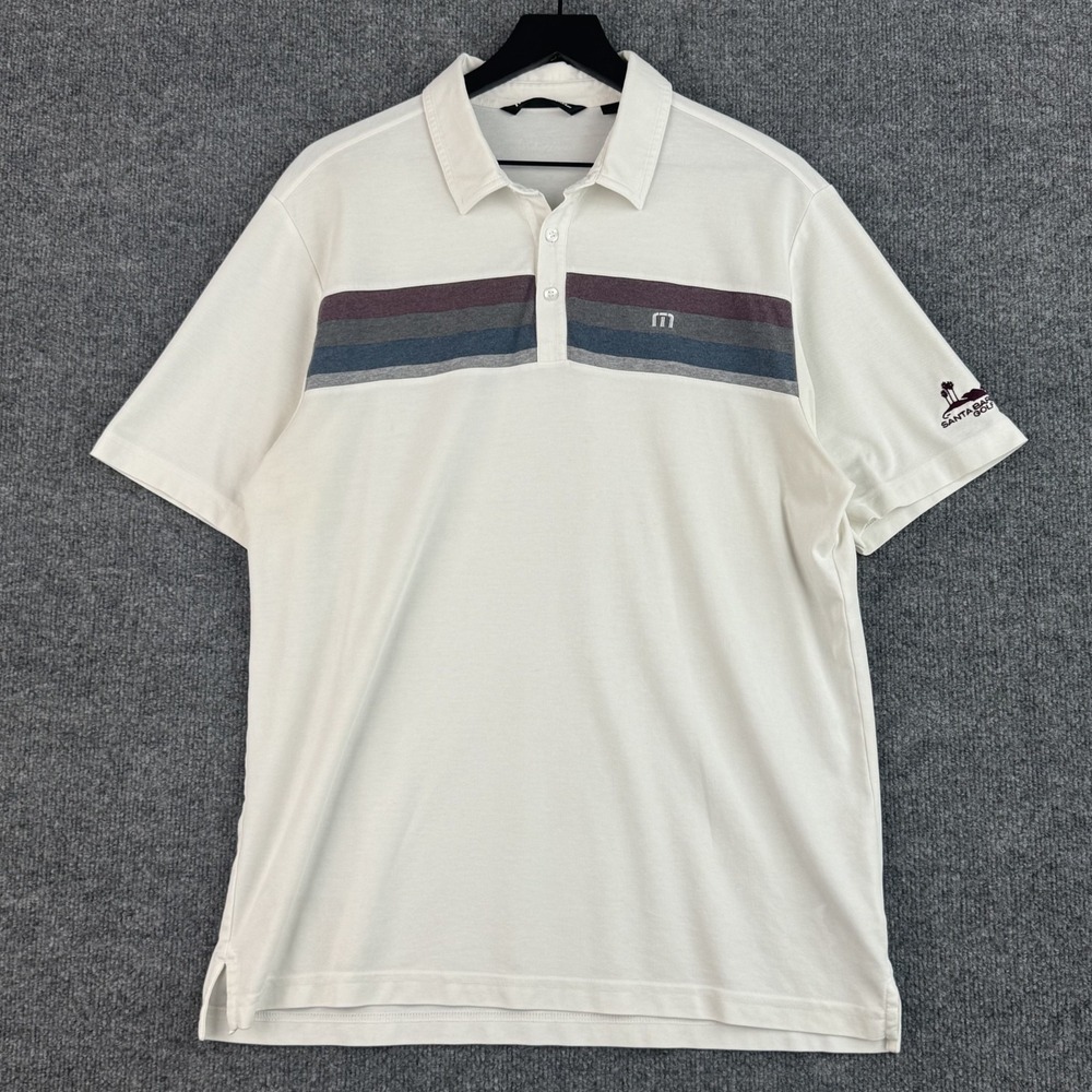 Travis Mathew Performance Polo Shirt Mens L White Gray Sta Barbara Golf Club